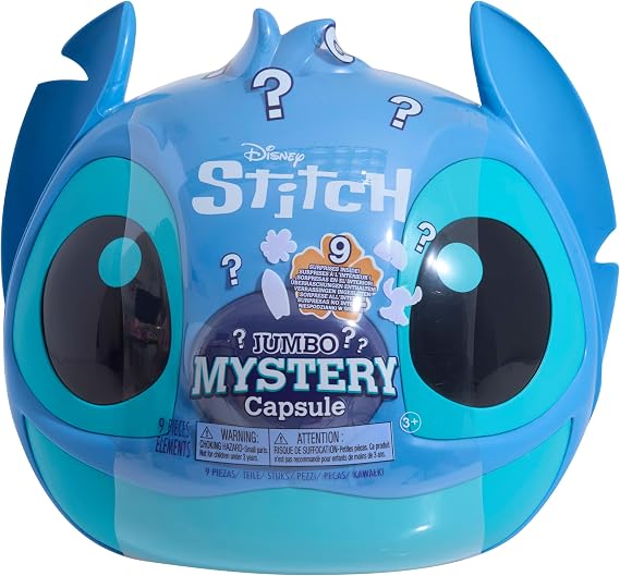 Just Play Disney Stitch Giant Plush Toy in Surprise Capsule, 8 Accessories, 9" Tall Figure, Toys for Kids Ages 3 and Up