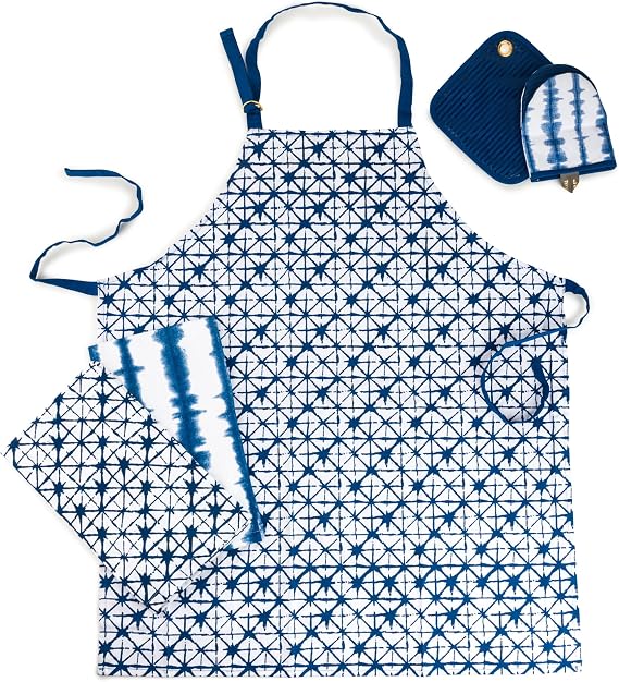 Thyme & Table Textile Kitchen Set, Tie Dye Blue, 5-Piece Set