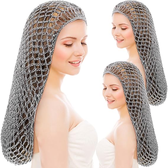 Waydress 3 Pcs Mesh Crochet Hair Nets Rayon Knit Snood Hat Cover 20 Inch Crocheted Sleeping Cap for Women Long Curly Hair