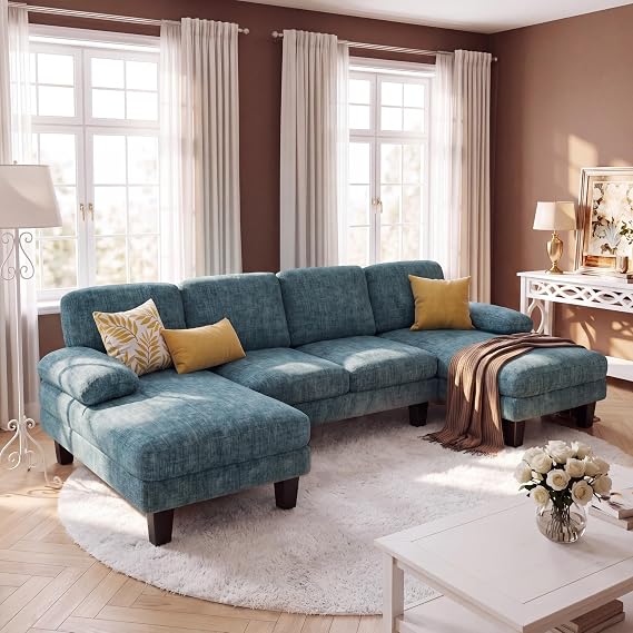 Furmax Sectional Couches for Living Room, Chenille, Light Blue