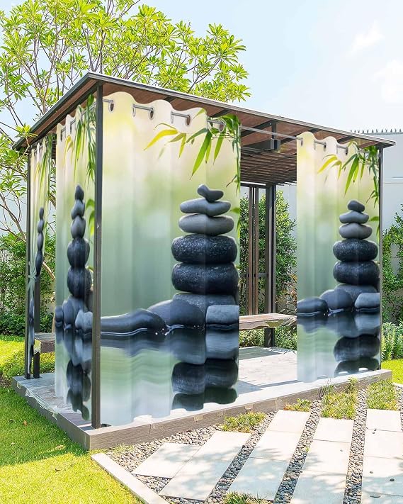 Outdoor Curtains for Patio, Zen Stones Waterproof Blackout Outside Curtain for Porch/Pergola/Gazebo, Nature Water Reflection Country Botanical Thermal Insulated Drapes, 2 Panels, 54 x 95 Inch