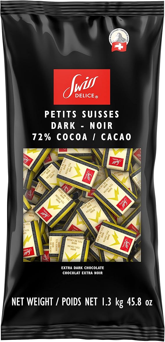 Swiss Delice Dark Chocolate Squares - 72% Chocolate Noir - Chocolates Individually Wrapped - 1.3kg Bulk (1300g) - Swiss Chocolate