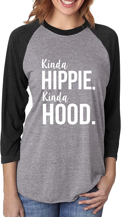 Kinda Hippie. Kinda Hood. Unisex 3/4 Sleeve Baseball Raglan Tee