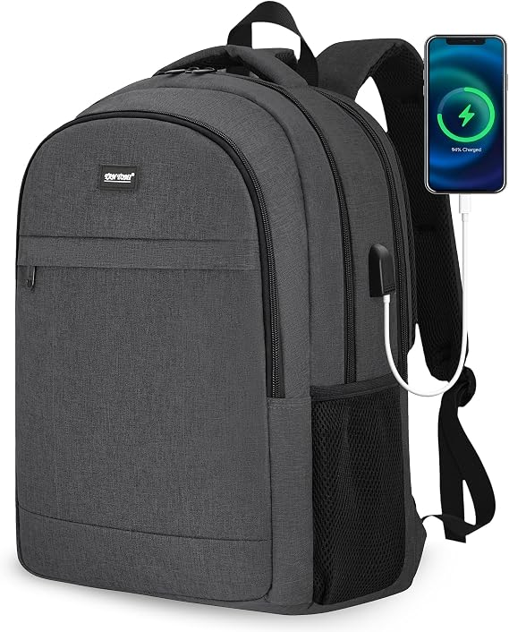 TANTOMI 17.7 Inch Mens Backpack, Large Laptop Rucksack with USB Charging Port Durable Anti-Theft Work Backpack Water Resistant for Travel Office College - Black