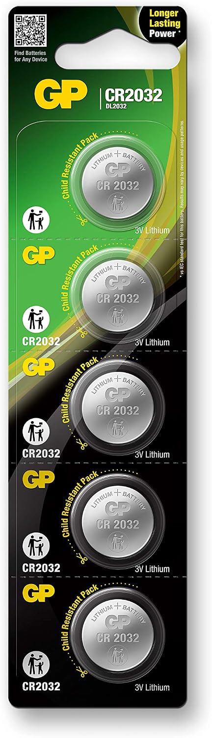 Gp Batteries Cr2032, 5-Piece Card, Lithium Button Battery, 3 Volt