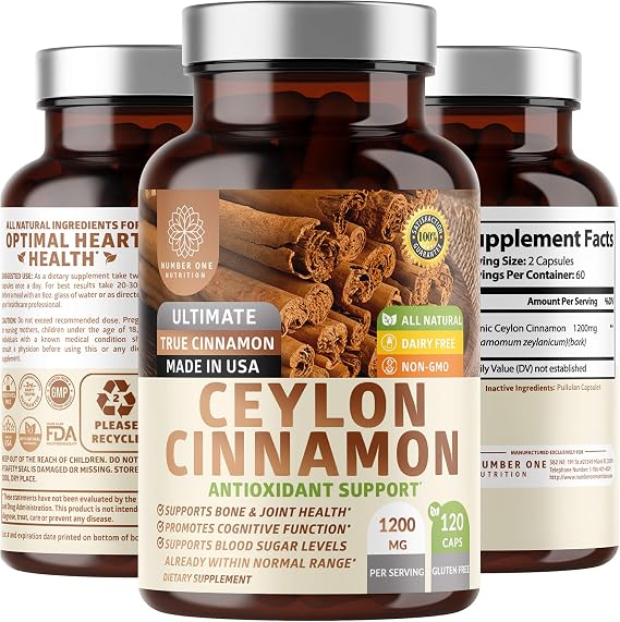 N1N Premium Ceylon Cinnamon 1200mg [100% Organic Ceylon Cinnamon] Natural Supplement to Support Healthy Circulation, Brain and Joint Function,120 Caps