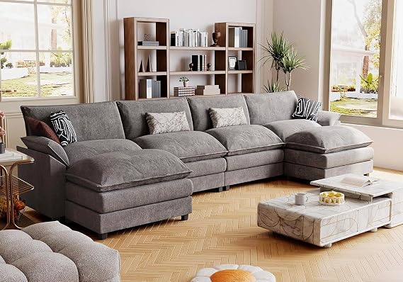 JUMMICO 159" Modular Sectional Sofa, Oversized U Shaped Cloud Couch, Gray