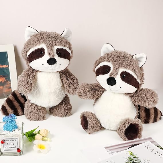 2 Pieces Raccoon Stuffed Animal Small Cute Plush Raccoon Brown Plushie Woodland Toy Soft Animal Doll for Babies Children Kids Girls Boys
