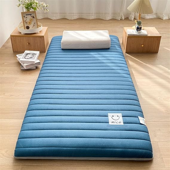 Japanese Floor Mattress Futon Mattress, Thicken Tatami Mat Sleeping Pad Foldable Roll Up Mattress Dormitory Mattress Pad Floor Bed,Blue,80x190x5cm
