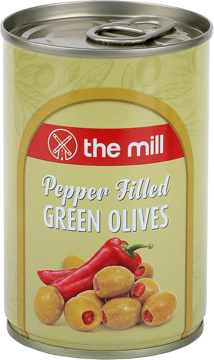 The Mill Biber Dolgulu Yeşil Zeytin Teneke - Süzme Ağırlık: 300 g - 361-400 adet/kg - Çekirdeksiz - Salamura - Kuzey Ege Bölgesi Zeytinleri - Vitamin ve Antioksidanca Zengin - Veganlara Uygun