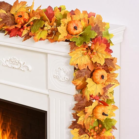 6 FT Fall Garland for Mantle, Fall Decorations for Home