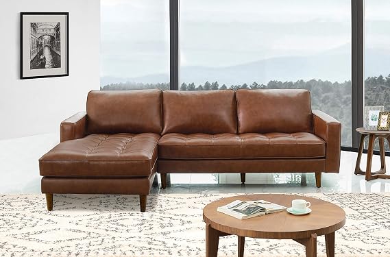 Abbyson Living Holloway Leather Sectional - Modern Design, Top Grain Leather, High Density Foam, Sectional, Camel