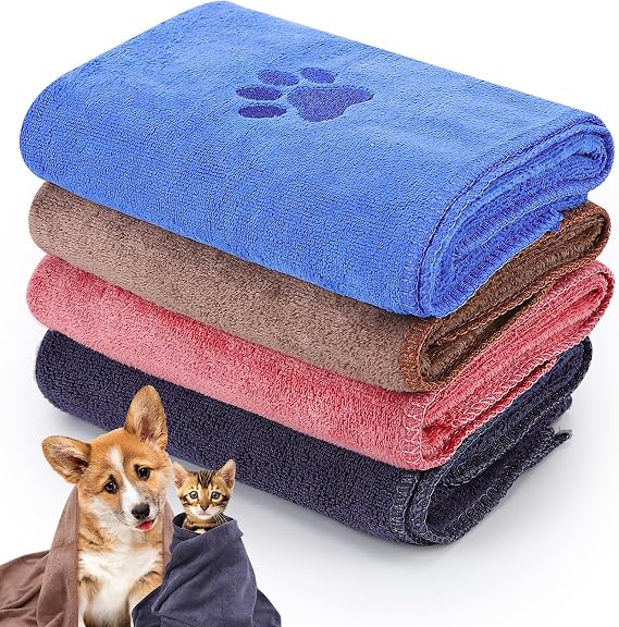 GSrenyu 4 Pack Quick Drying Dog Towel, Dog Towels for Drying Dogs | 35 x 75 cm Super Absorbent Microfiber Dog Towels, Soft Pet Bath Towel for Puppies, Cats and Other Pets Bath, Rain, Travel