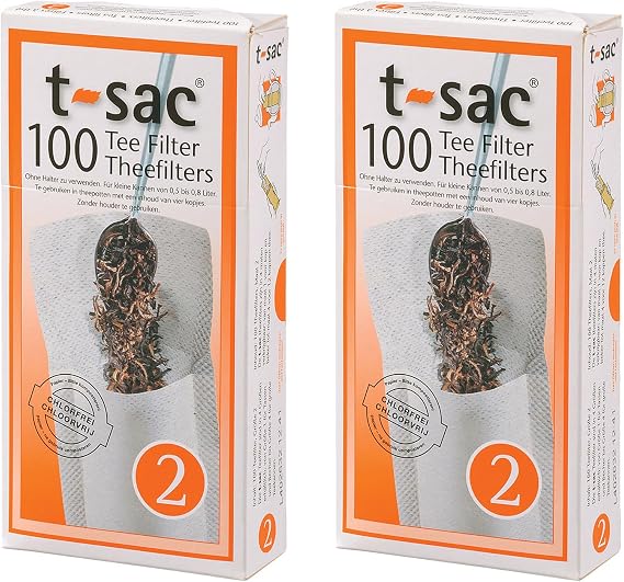 T-Sac Tea Filter Bags, Disposable Tea Infuser, Number 2-Size, 2 to 4-Cup Capacity, Set of 200 White