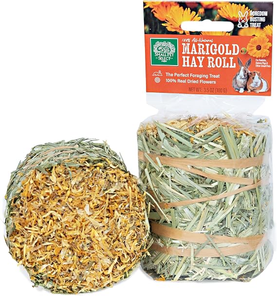 Small Pet Select Twin Pack Timothy Hay Rolls Marigold | 2 x 100g | 100% Natural Enrichment Treat for Rabbits, Guinea Pigs, Chinchillas & Small Pets