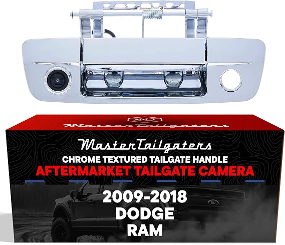Master Tailgaters Chrome Tailgate Handle with Backup Camera Replacement for Dodge Ram (2009-2018) | IP68 Waterproof | Parking Grid Lines Available | Easy to Install