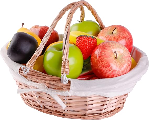 Wicker Willow Picnic Basket with Double Drop - Down Handles Basket for All Occasions Like Halloween, Thanksgiving and Easter with White Liner