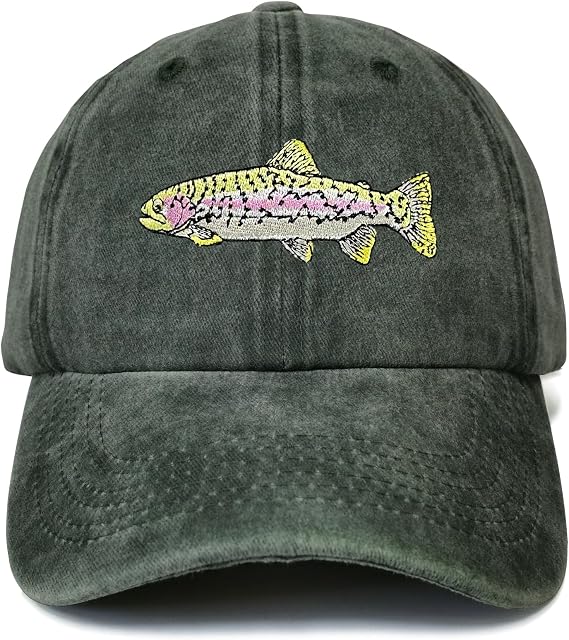 Rainbow Trout Fish Embroidered Dad Hats, Fishing Gift for Men