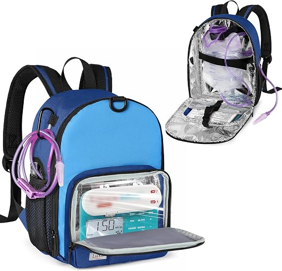 LUXJA Feeding Tube Backpack Fits 500ml Bag, Blue