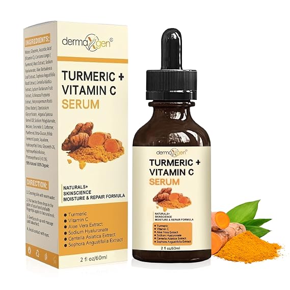 Turmeric Serum for Face + Glow-Boosting Vitamin C Serum Organic Moisturizer for Acne, Dark Spots & Clear Skin Boosts Hydration for Dry & Tired Skin Anti-Aging Formula for Glowing Skin, 2 FL OZ