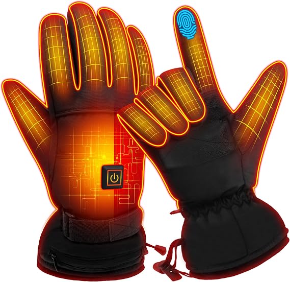 Rabbitroom Heated Gloves Rechargeable Waterproof Touchscreen for Men Women,Thermal Hand Warmers Ideal for Cold Weather Skiing Motorcycling Cycling Hunting Outdoor Sports Daily Work