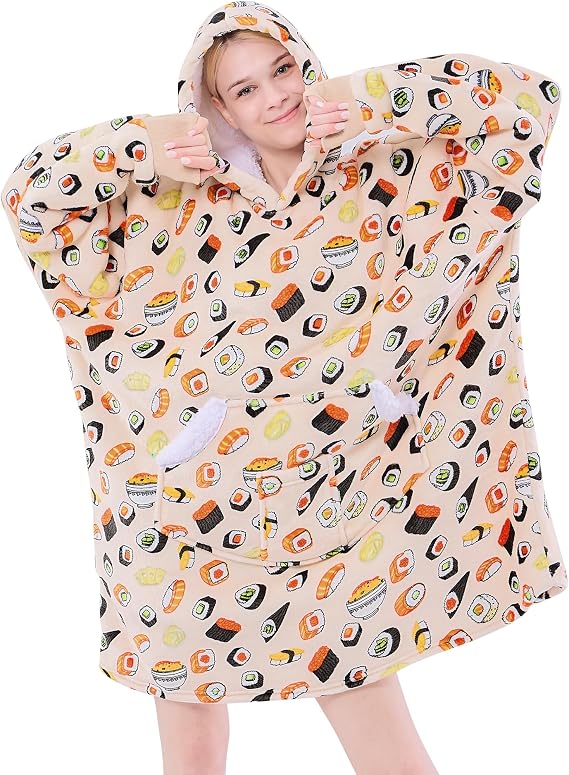 NORD ECO Wearable Blanket Hoodie for Adult Women, Oversized Sherpa Fleece Hooded Sweatshirt, Cozy Blanket Hoodie with Sleeves for Winter Gift (Standard, Beige)