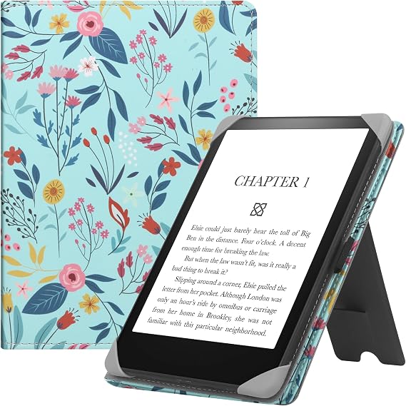 HGWALP Universal Stand Case for 6/6.8/7 inch paperwhite, PU Leather Stand Cover with Handstrap Compatible with All 6" 6.8" 7" Kindle Paperwhite/Colorsoft/Kobo/Pocketook/Sony eReaders-Spring Bloom