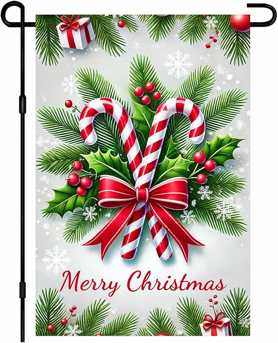 IVN Merry Christmas Garden Flag 12x18 Inch Double Sided Candy Canes