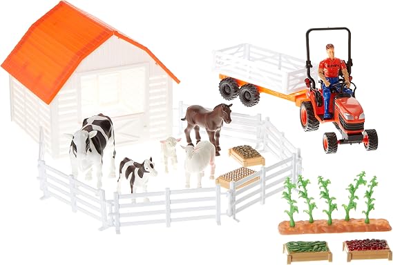 NewRay Kubota Tractor with Farm Animals Playset