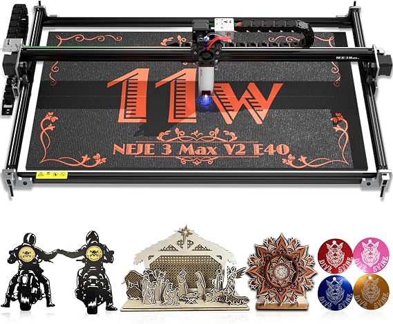 NEJE 3 MAX V2 E40 Laser Engraving Machine/Laser Cutter, 12W+ Laser, Double Spot Compression Laser, Engraving Range 810x460mm, APP CONTROL, Easy Installation, New Electric Z-Axis, 4-Axis Control