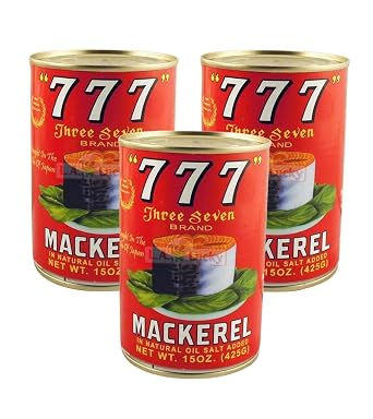 777 Mackerel Can Fish (Pack of 3 x 15 Oz) Premium quality mackerel in natural oil  awesome delicious flavor, Natural Oil Salt Added