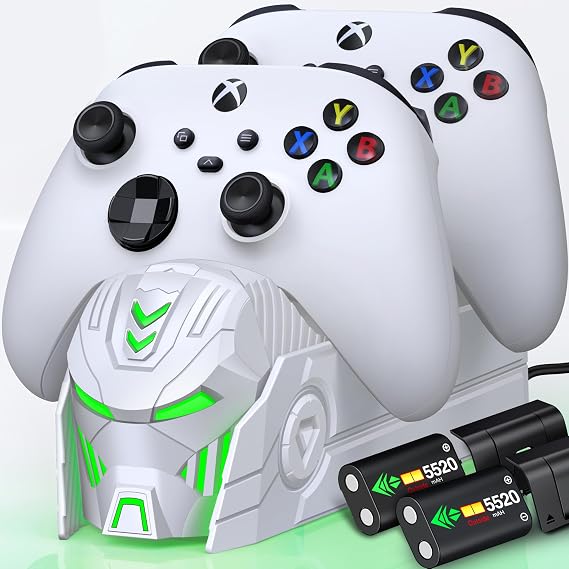 Upgraded Controller Dual Charger Station with 2x5520mWh Rechargeable Battery Pack for Xbox One/Series X|S (Controller not Included) (White)