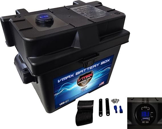 Trolling Motor U1 Smart Vented Battery Box for Lithium WITH Dual USB-C + 1 USB Voltmeter and Cables Vmax