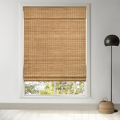 LazBlinds Cordless Bamboo Roman Shades, Privacy Blinds for Interior Windows, Room Darkening Roll Up Bamboo Blinds for Home & Patio, 28.5 W x 64 H, Highfield Teak