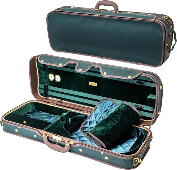 MI&VI AW-9001 Professional Hard Wood Oblong Viola Case (Full Size) | Luxury Silk Interior | High-Density | Hygrometer | Thermometer | Adjustable 15" to 16.5" Violas (Green)