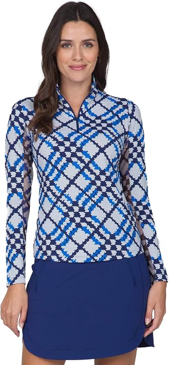 IBKUL Women's Sonika Zip Mock Golf Pullover Blue/Navy S