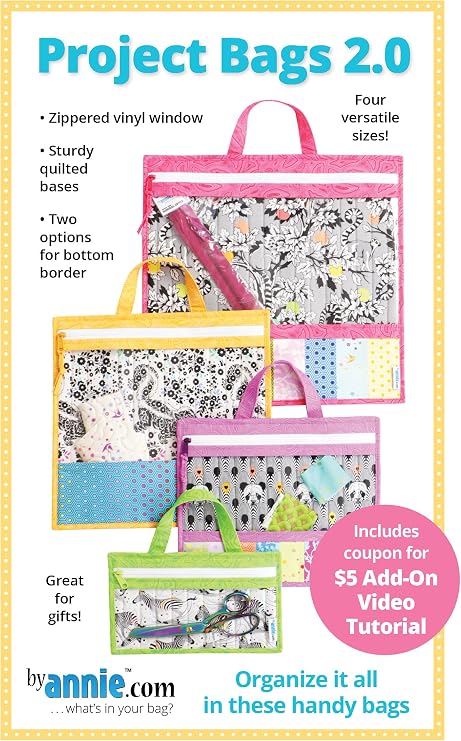 Project Bags 2.0 Sewing Pattern by ByAnnie Zippered Project Organizer Bags with Vinyl Window, Quilted Base & Handles for Sewing, Craft & Travel Storage (Multiple Sizes)