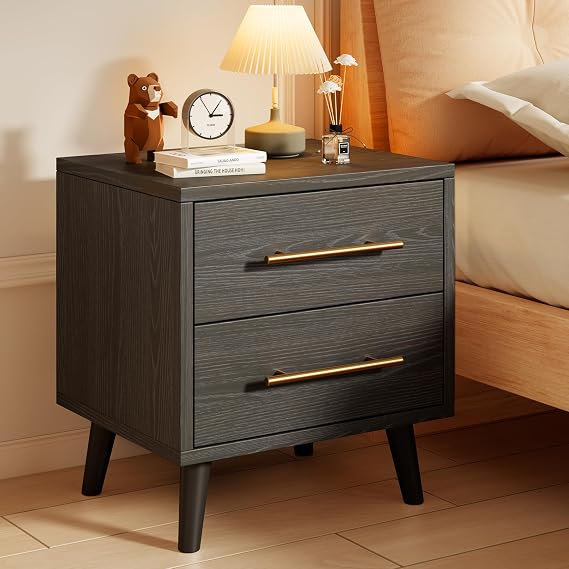 Aiho Nightstand, Bedside Table Modern Wood Night Stand, Black