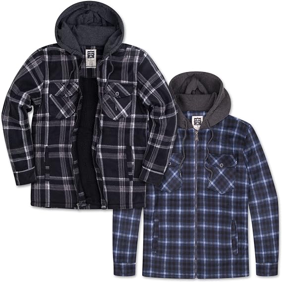 Visive Lined Flannel Sherpa Jacket for Men Thick Fleece Heavy Zip up Hoodies Big and Tall Plaid Quilted Mens Flannel Jackets