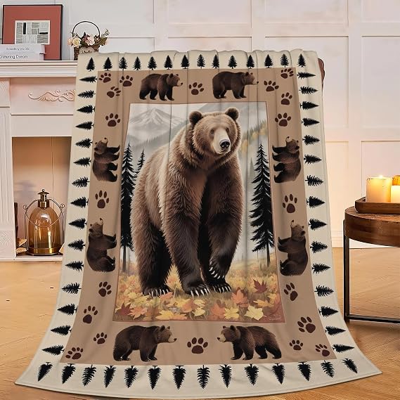 Bear Throw Blanket - Soft Plush Fleece Cabin Wild Animal Bedding Blankets- Cozy Bear Stuff Gifts for Women Girls Kids Adults 40"X50"