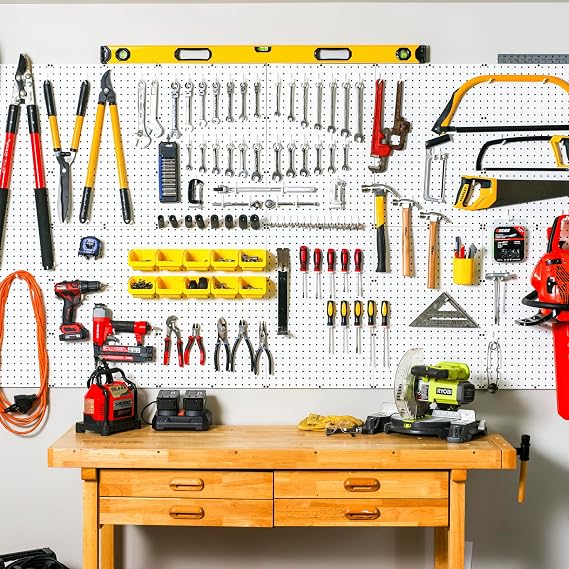 WallPeg - Ultimate Garage Organization Solution! 48" Wide Kit (PK 129 B) Peg Board Wall Organizer, Garage Shelving, Tool & Garden Tools Storage, (Traditional)