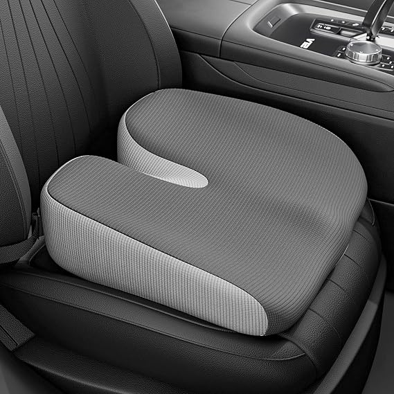 Adult Car Booster Seat Cushion - Memory Foam Car Seat Wedge Cushion - Coccyx Cushion for Tailbone Pain - Driver Seat 3 Inch Height Boost Cushion - for Cars, Trucks, Home & Office Chairs, Grey