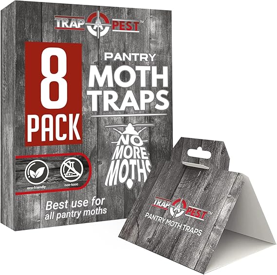 8 Pack Pantry Moth Traps- Safe and Effective for Food and Cupboard- Glue Traps with Pheromones and Anti bacterial for Pantry Moths