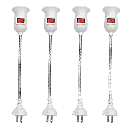 E27 Light Socket Extender Adapter All Direction Extension Adapter Extender Plug in Lamp Socket with On/Off Switch(No Bulb),11.02 Inch Extension,10A,110-220V,White