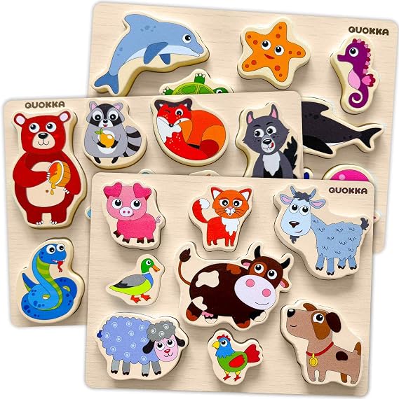 Wooden Puzzles for Toddlers 1-3 - 3X Set Toddler Puzzles Ages 2-4