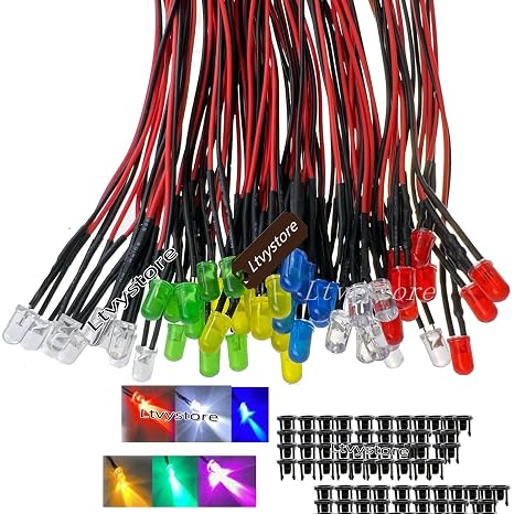60Pcs 5MM 9V 6Colors LED Pre Wired Prewired Lamp Light Bulb Prewired Emitting Diode +60Pcs Black 5MM LED Plastic Clip Holder Display Panel
