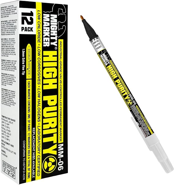 High Purity MM-06 Certified Paint Markers, Extra Fine Tip, Low Halogen, Low Chloride, Low Corrosive, Lab Tested, Aerospace & Nuclear Grade, Permanent Paint, Made in USA, White 12 Box