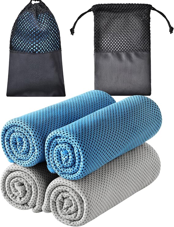 Cooling Towels - 4 Pack Cooling Towels for Neck and Face, Grey Bule Towel for Hot Weather