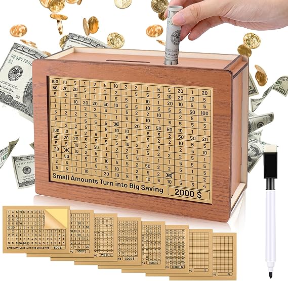 Meetory Money Box, Wooden Coin Bank Money Box with Counter for Savings Goal 10000 Dollars, Gift for Everyone 10000 Dollars