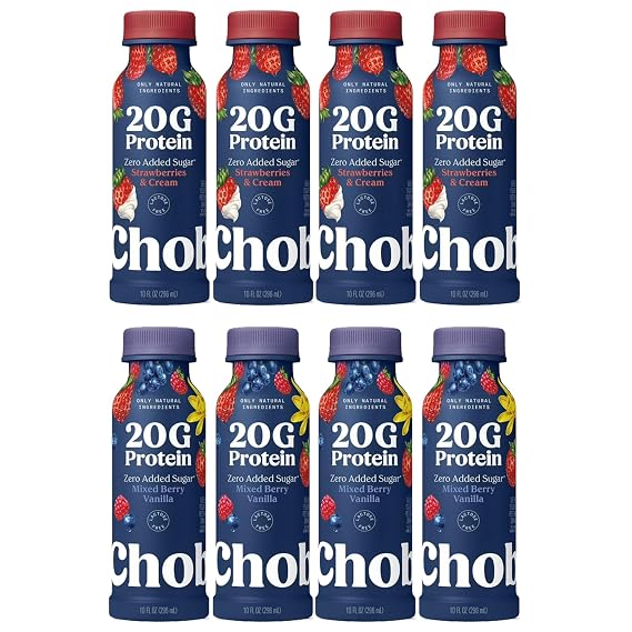 Greek Yogurt Protein Drink, Low Fat, 20g Protein per Bottle, Variety Pack, Strawberry Cream and Mixed Berry Vanilla Flavors 10 fl oz, 8 Count